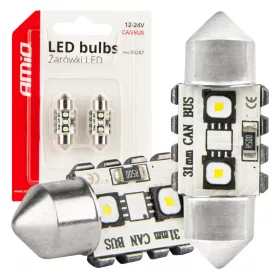   AMiO LED CANBUS izzók 12SMD szofita C5W 3838 31mm fehér 12/24V (04247)
