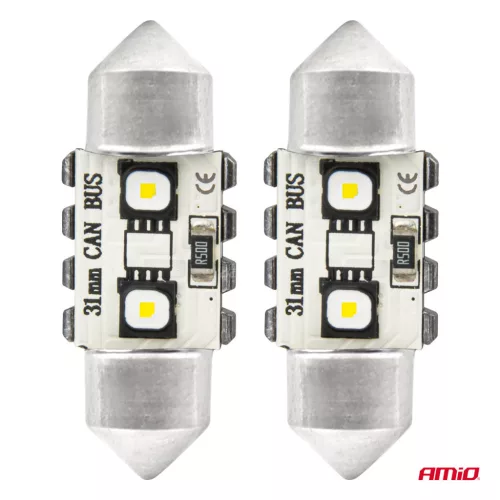 AMiO LED CANBUS izzók 12SMD szofita C5W 3838 31mm fehér 12/24V (04247)