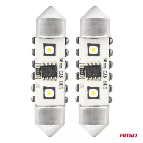 AMiO LED CANBUS izzók 12SMD szofita C5W 3838 36mm fehér 12/24V (04248)