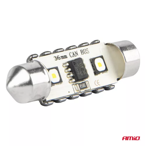 AMiO LED CANBUS izzók 12SMD szofita C5W 3838 36mm fehér 12/24V (04248)