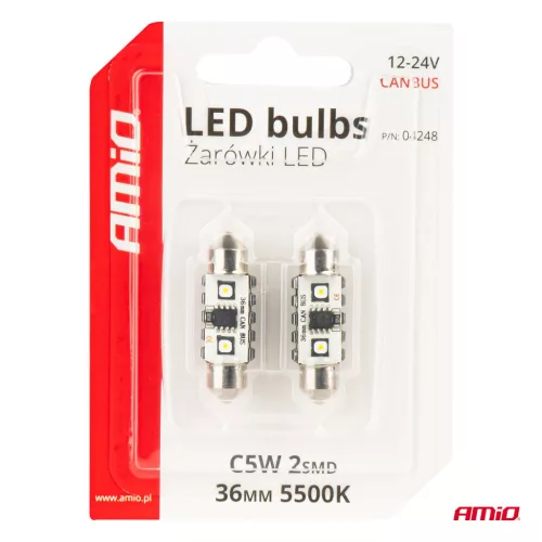 AMiO LED CANBUS izzók 12SMD szofita C5W 3838 36mm fehér 12/24V (04248)