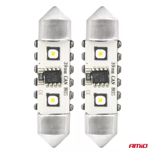 AMiO LED CANBUS izzók 12SMD szofita C5W 3838 39mm fehér 12/24V (04249)
