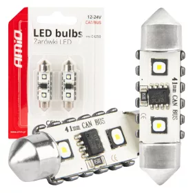   AMiO LED CANBUS izzók 12SMD szofita C5W 3838 41mm fehér 12/24V (04250)