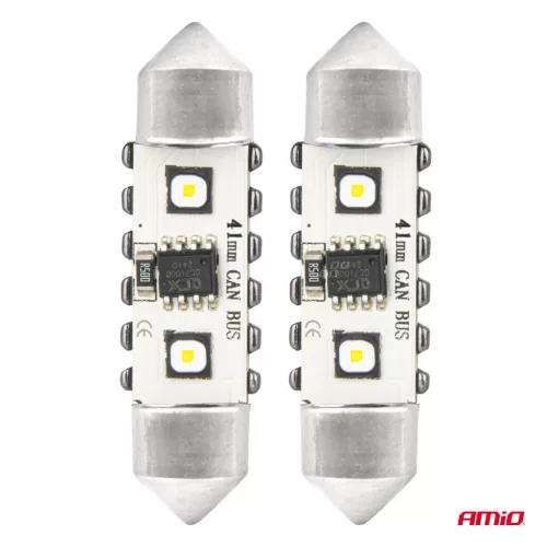 AMiO LED CANBUS izzók 12SMD szofita C5W 3838 41mm fehér 12/24V (04250)