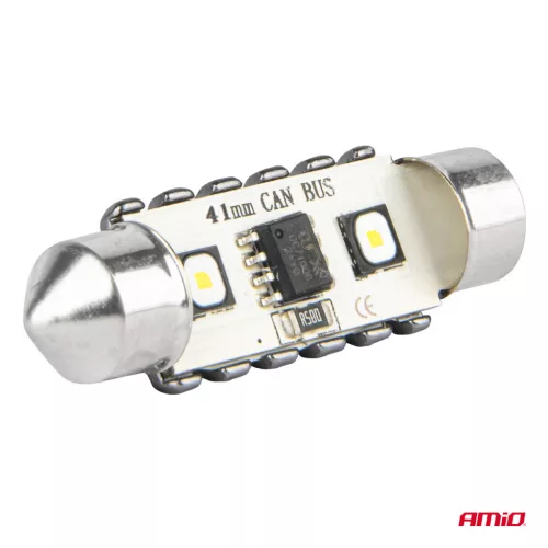 AMiO LED CANBUS izzók 12SMD szofita C5W 3838 41mm fehér 12/24V (04250)