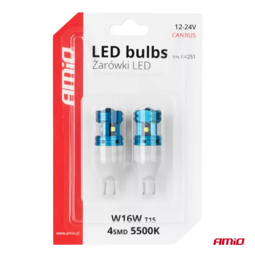 AMiO LED CANBUS T15 W16W 4SMD 1860XS fehér izzók 12V 24V (04251)