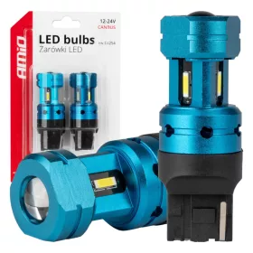   AMiO LED izzók CANBUS T20 7440 W21W 4SMD 1860 fehér 12V 24V (04254)