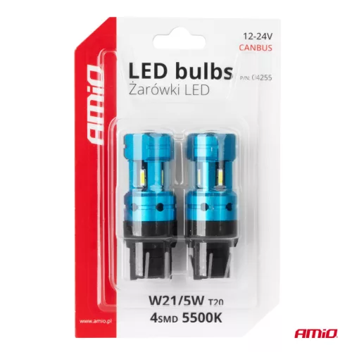 AMiO LED CANBUS T20 7443 W21/5W 4SMD 1860 fehér izzók 12V 24V (04255)