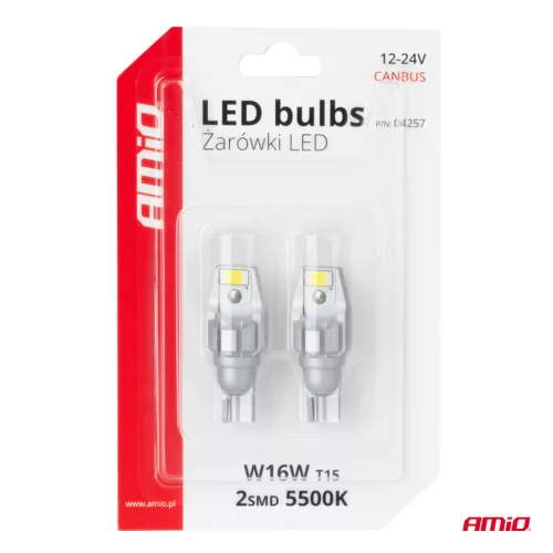 AMiO LED CANBUS T15 W16W 2SMD 3570 fehér 12V 24V izzók (04257)