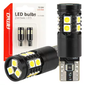   AMiO LED CANBUS izzók T10 W5W 13SMD 3030 fehér 12V/24V (04259)