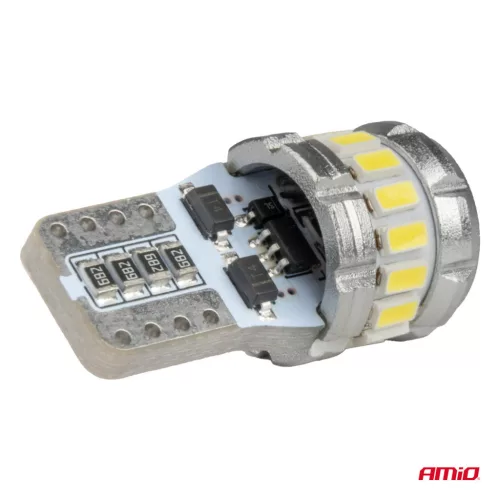 AMiO LED izzók CANBUS T10 W5W 16SMD 2SMD 3014 3030 fehér 12V 24V (04260)