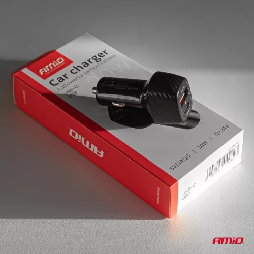 AMiO autós töltő QC+PD 20W USB-A + USB-C (04282)