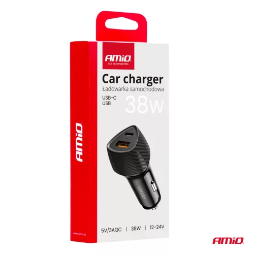 AMiO autós töltő QC+PD 38W USB-A + USB-C (04283)