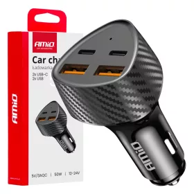 AMiO autós töltő 50W 2xUSB-a + 2xUSB-C (04284)