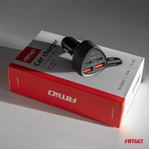 AMiO autós töltő 50W 2xUSB-a + 2xUSB-C (04284)