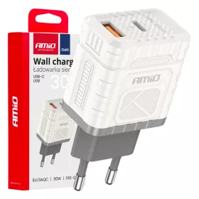   AMiO hálózati töltő gyorstöltés GaN 30W USB-A + USB-C (04286)