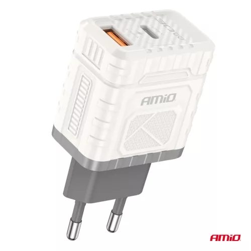 AMiO hálózati töltő gyorstöltés GaN 30W USB-A + USB-C (04286)