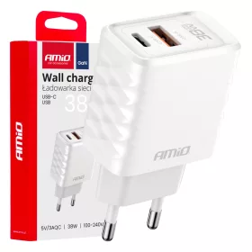   AMiO hálózati töltő gyorstöltő GaN 38W USB-A + USB-C (04287)