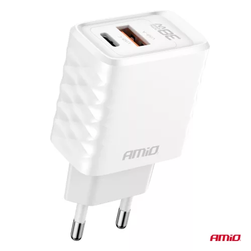 AMiO hálózati töltő gyorstöltő GaN 38W USB-A + USB-C (04287)