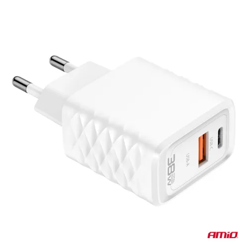AMiO hálózati töltő gyorstöltő GaN 38W USB-A + USB-C (04287)