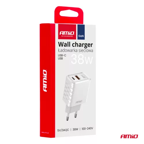 AMiO hálózati töltő gyorstöltő GaN 38W USB-A + USB-C (04287)