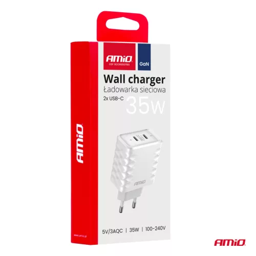AMiO hálózati töltő gyorstöltő 35W 2xUSB-C (04288)