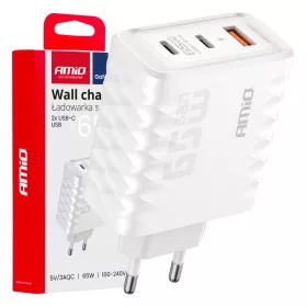   AMiO hálózati töltő gyorstöltés 65W USB-A + 2xUSB-C (04289)