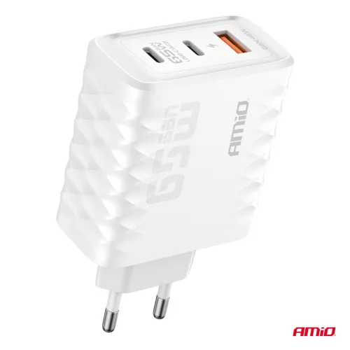 AMiO hálózati töltő gyorstöltés 65W USB-A + 2xUSB-C (04289)
