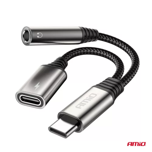 AMiO USB-C – USB-C és 3,5 mm jack elosztóadapter, 10 cm (04295)
