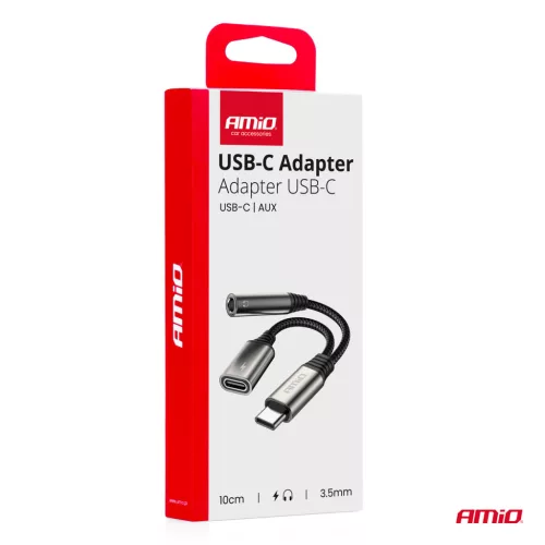 AMiO USB-C – USB-C és 3,5 mm jack elosztóadapter, 10 cm (04295)