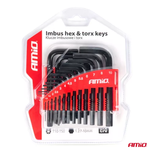 AMiO imbusz- és Torx-kulcsok CRV fekete 22 db (04297)