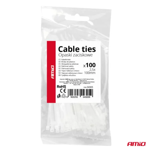 AMiO kábelkötegelő fehér 2.5×100mm 100 db (04305)
