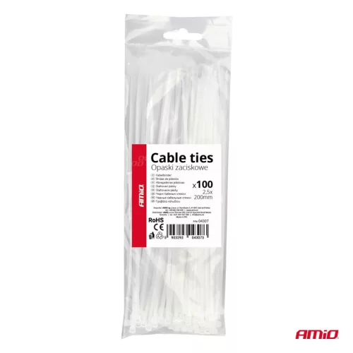 AMiO kábelkötegelő fehér 2.5×200mm 100 db (04307)