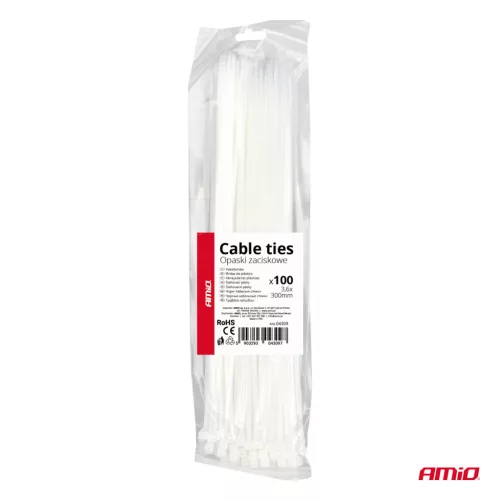 AMiO kábelkötegelő fehér 3.6×300mm 100 db (04309)