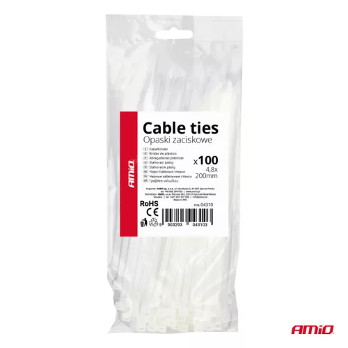 AMiO fehér kábelkötegelő 4.8×200mm 100 db (04310)