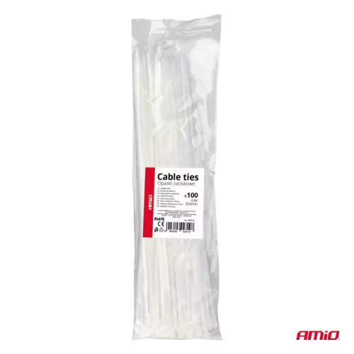 AMiO fehér kábelkötegelő 4.8×350mm 100 db (04312)