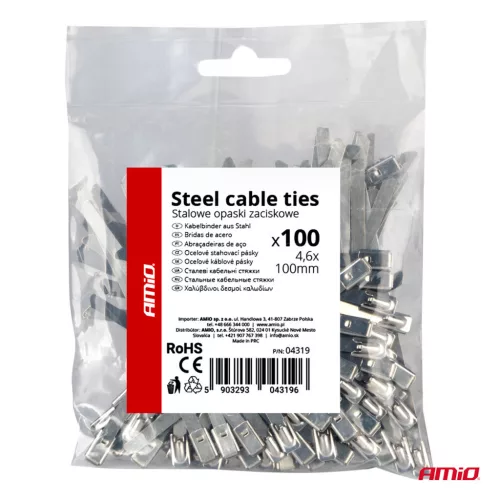 AMiO rozsdamentes acél kábelkötegelő 4.6x100mm 100 db (04319)