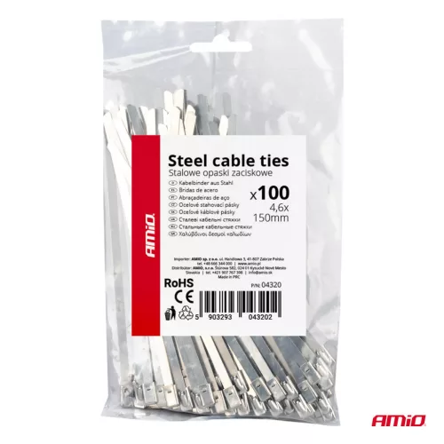 AMiO rozsdamentes acél kábelkötegelő 4.6x150mm 100 db (04320)