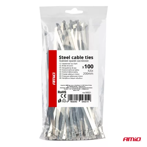 AMiO rozsdamentes acél kábelkötegelő 4.6x200mm 100 db (04321)