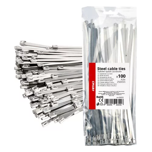 AMiO rozsdamentes acél kábelkötegelő 4.6x250mm 100 db (04322)