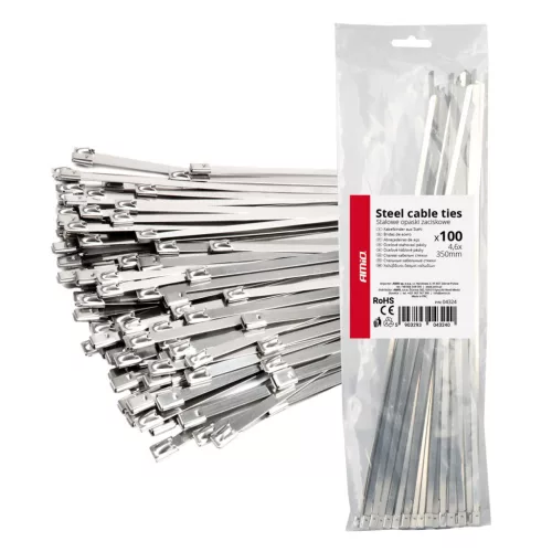 AMiO rozsdamentes acél kábelkötegelő 4.6x350mm 100 db (04324)