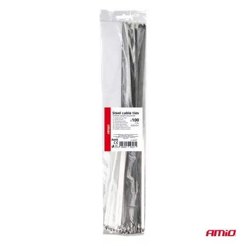 AMiO rozsdamentes acél kábelkötegelő 7.9x600mm 100 db (04327)
