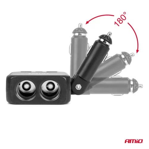 AMiO dupla szivargyújtó-elosztó töltő 2x USB-A 1x USB C 12/24V 100W 180° (04357)