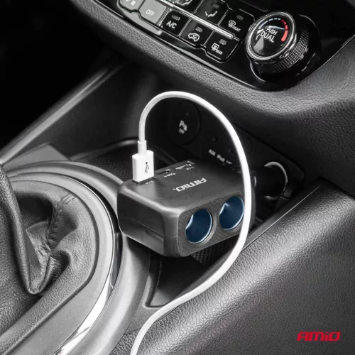 AMiO dupla szivargyújtó-elosztó töltő 2x USB-A 1x USB C 12/24V 100W 180° (04357)