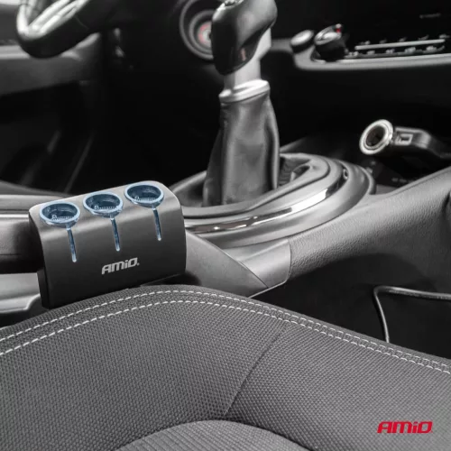 AMiO tripla szivargyújtó-elosztó töltő 1x USB-A 1x cigarette lighter 12/24V 120W 80cm (04360)