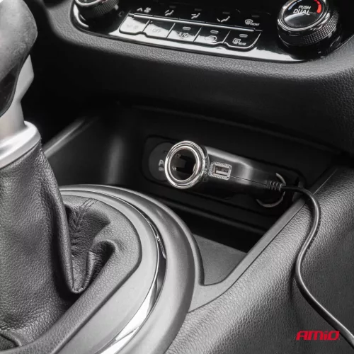 AMiO tripla szivargyújtó-elosztó töltő 1x USB-A 1x cigarette lighter 12/24V 120W 80cm (04360)
