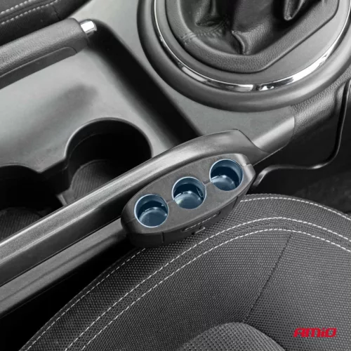 AMiO tripla szivargyújtó-elosztó töltő 2x USB-A ON/OFF gomb 12/24V 100W 70cm (04362)