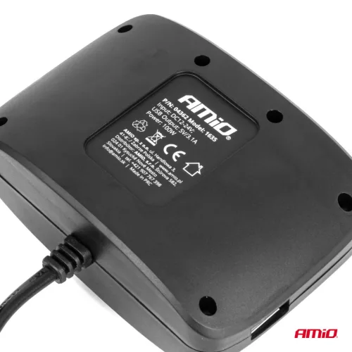 AMiO tripla szivargyújtó-elosztó töltő 2x USB-A ON/OFF gomb 12/24V 100W 70cm (04362)