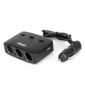   AMiO tripla szivargyújtó-elosztó töltő 2x USB-A ON/OFF gomb LED visszajelző 12/24V 100W 70cm (04363)