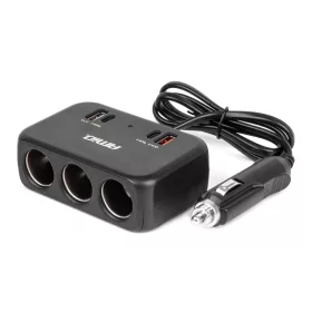   AMiO tripla szivargyújtó-elosztó töltő 1x USB-A 1x USB C QC 4.0 12/24V 120W 80cm (04365)